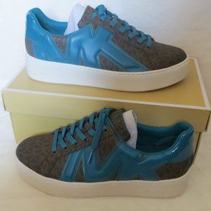 Michael Kors Poppy Logo Faux Patent Leather Sneaker Lagoon